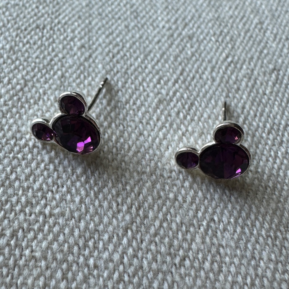 925 Sterling silver Disney Mickey Mouse Purple Stone Stud Earrings